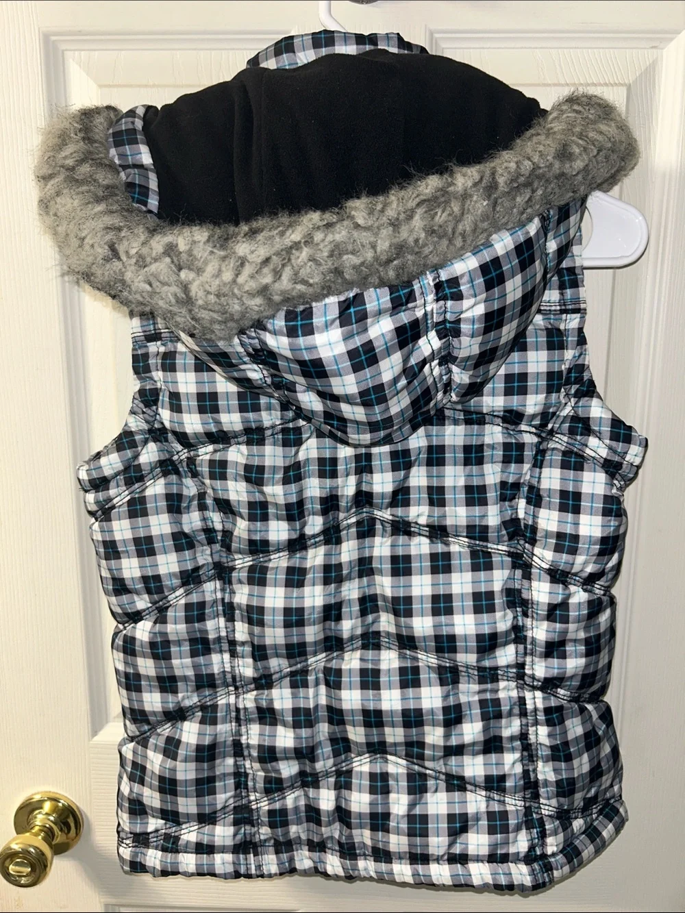 Aeropostale Black, Gray & Teal Plaid Lined Puffer Vest